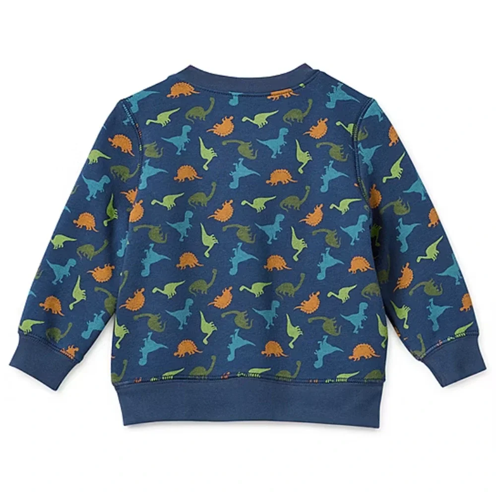 Okie Dokie Baby Boys Crew Neck Long Sleeve Fleece Sweatshirt Dino Navy Blue 18M